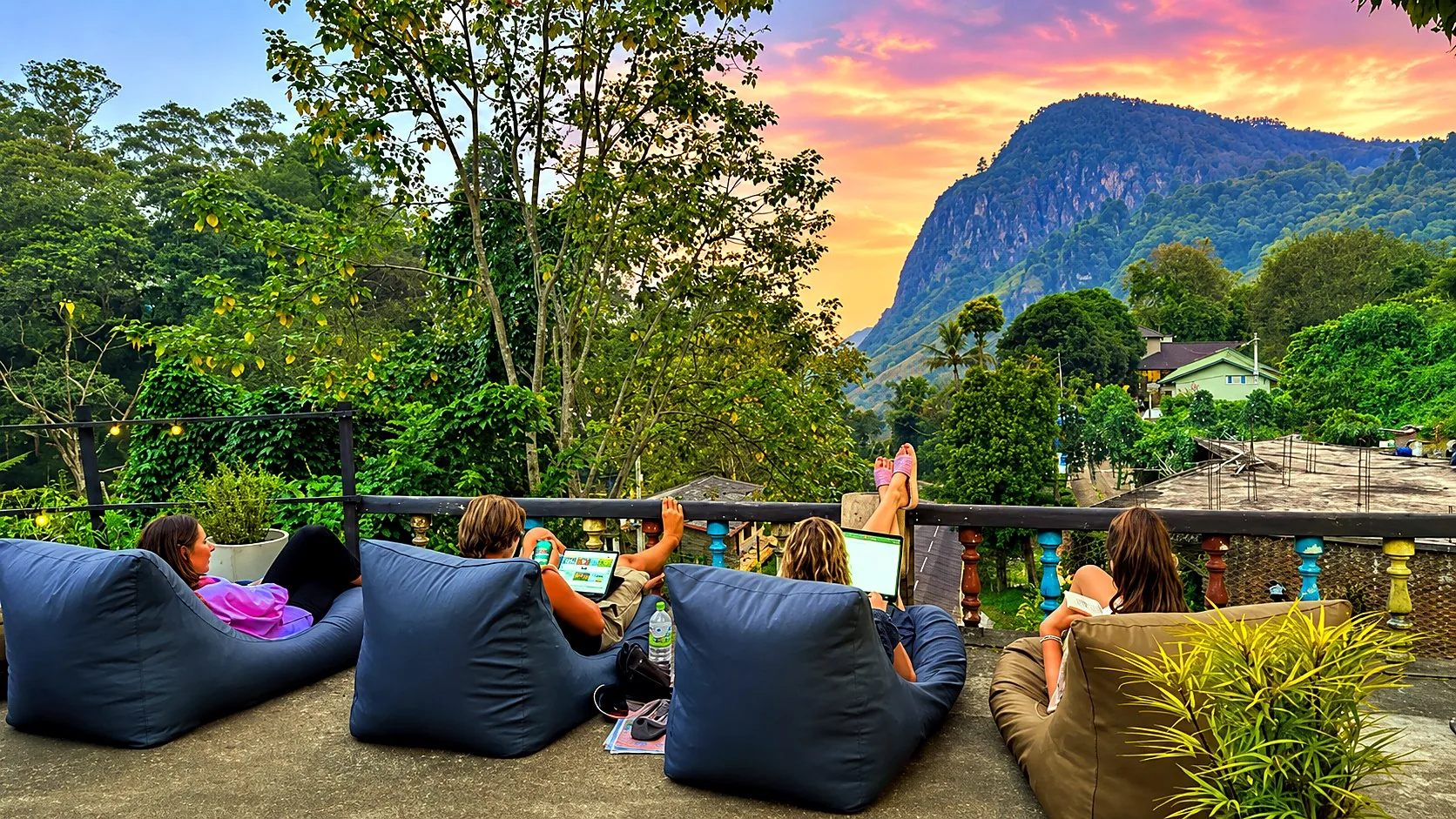 Evening on the terrace at Rock View Hostel Ella