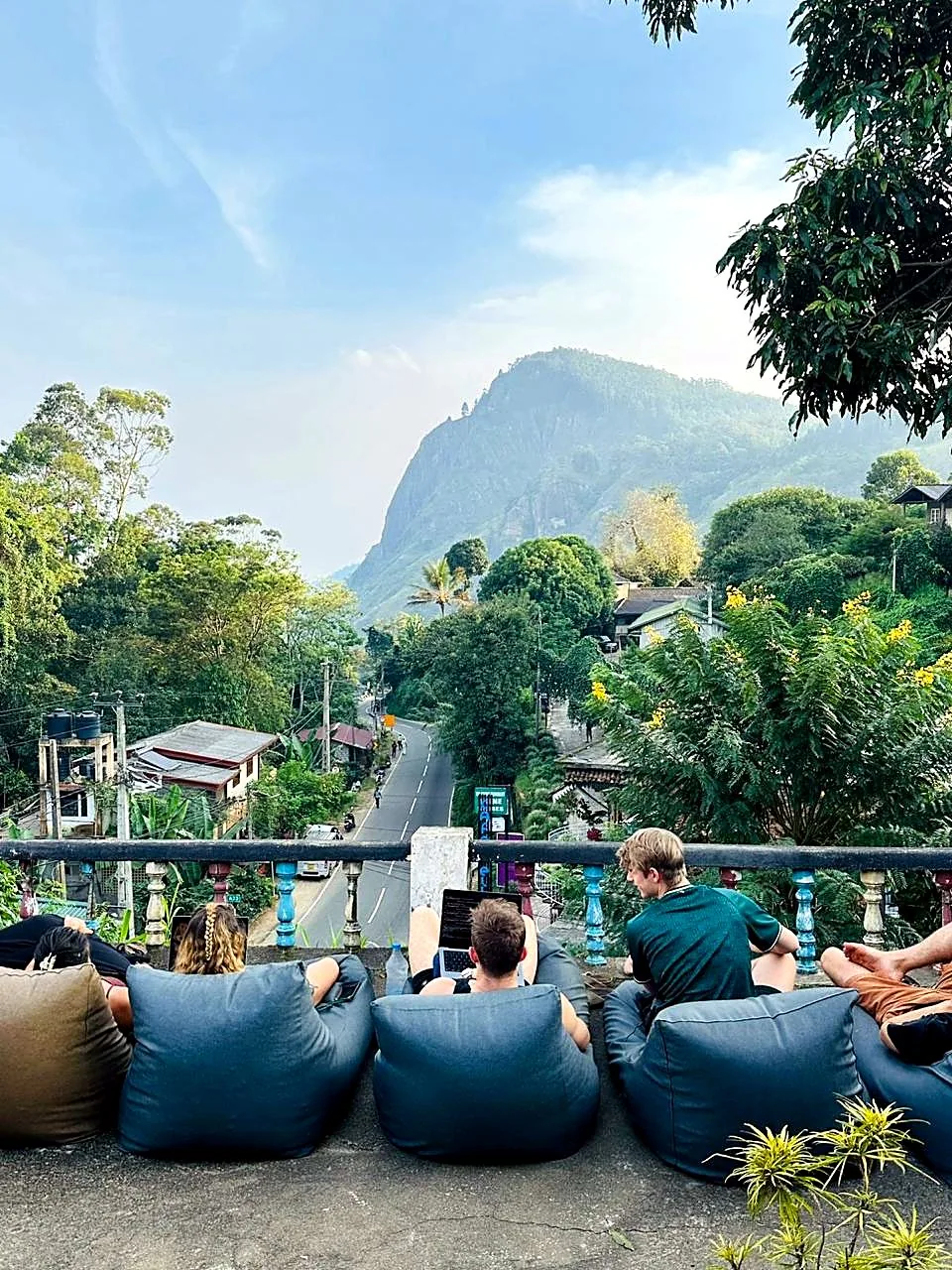 Guests on the terrace at Rock View Hostel Ella
